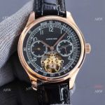 Copy Longines Master Tourbillon Rose Gold Case Black Face Leather 42MM Watch